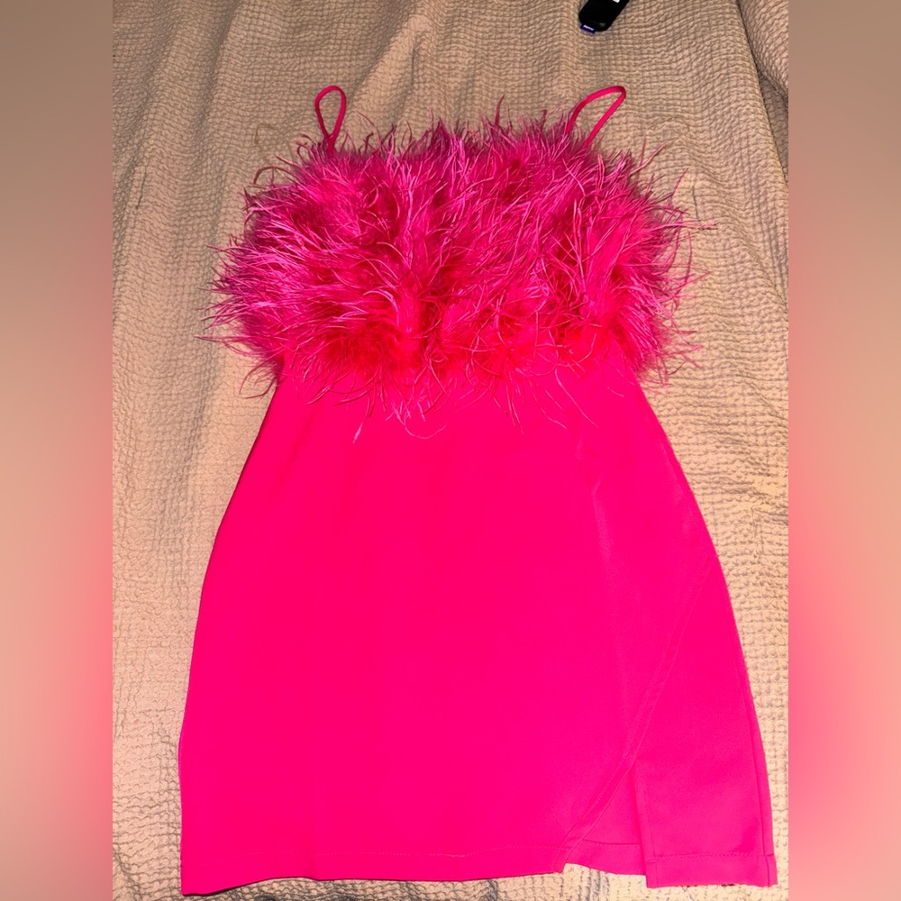 Hot pink flamingo cocktail fur mini dress mainstrip